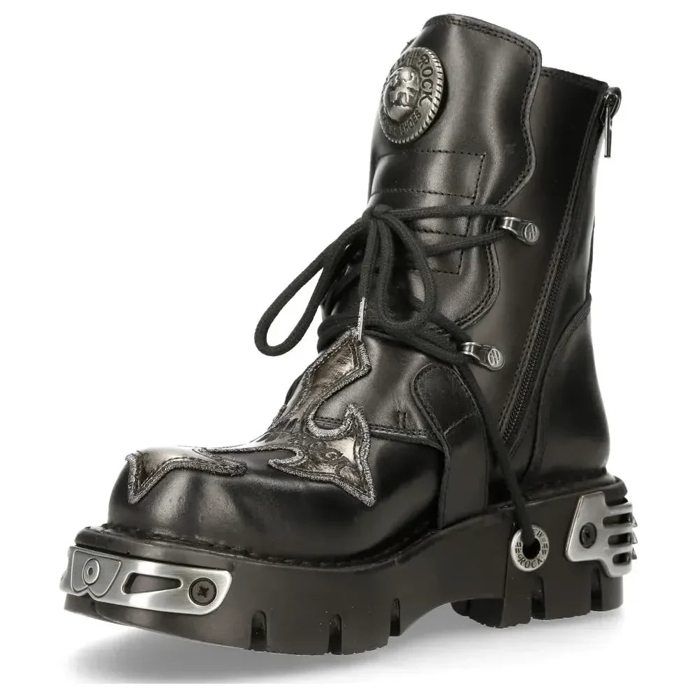 New Rock Men's 407-S1 Silver Cross Black Reactor Boots