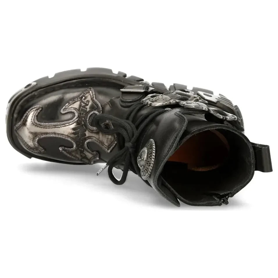New Rock Men's 407-S1 Silver Cross Black Reactor Boots