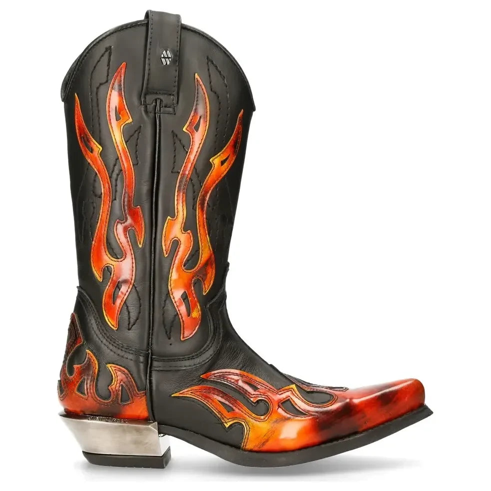 New Rock 7921-S2 Unisex West Black Red Cowboy Leather Boots