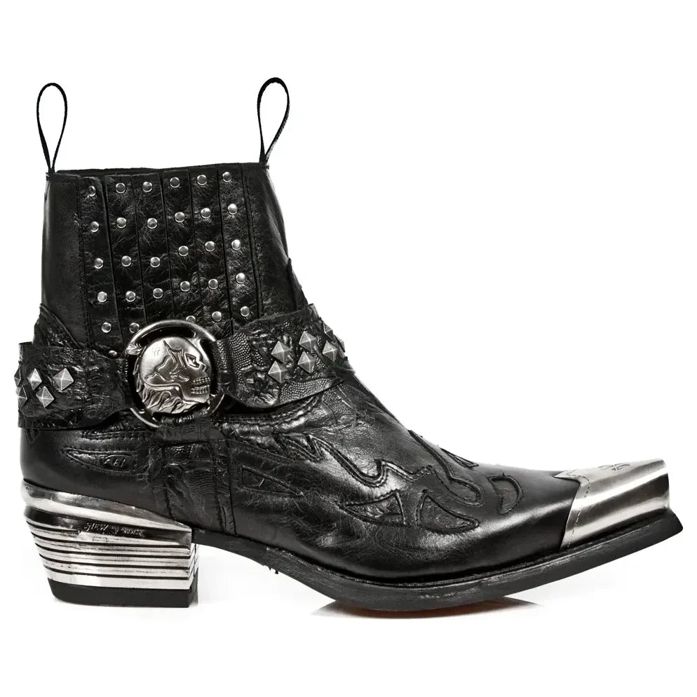 Men's New Rock 7950P-S1 Black Cowboy Metal Toe Boots