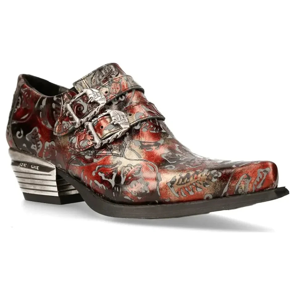 Men's New Rock 7960-S5 Black Red Flower Leather Paisley Shoes