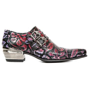 Men's New Rock 7960-s6 Embossed Black Red Steel Buckle Shoes