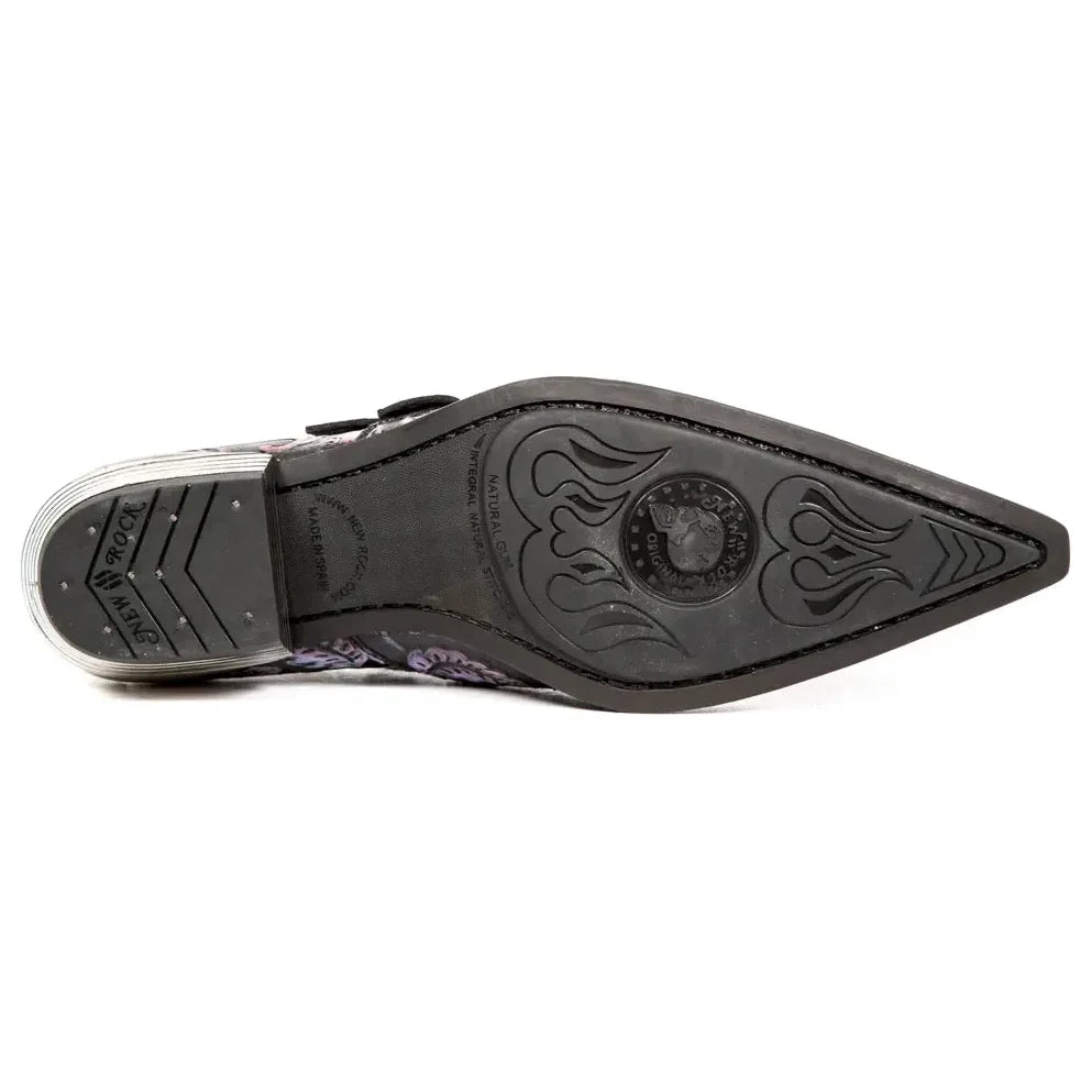 Men's New Rock 7960-s6 Embossed Black Red Steel Buckle Shoes