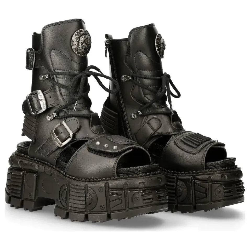 New Rock BIOS107-V1 Black Vegan Leather Unisex Sandals
