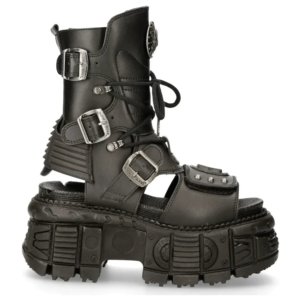 New Rock BIOS107-V1 Black Vegan Leather Unisex Sandals