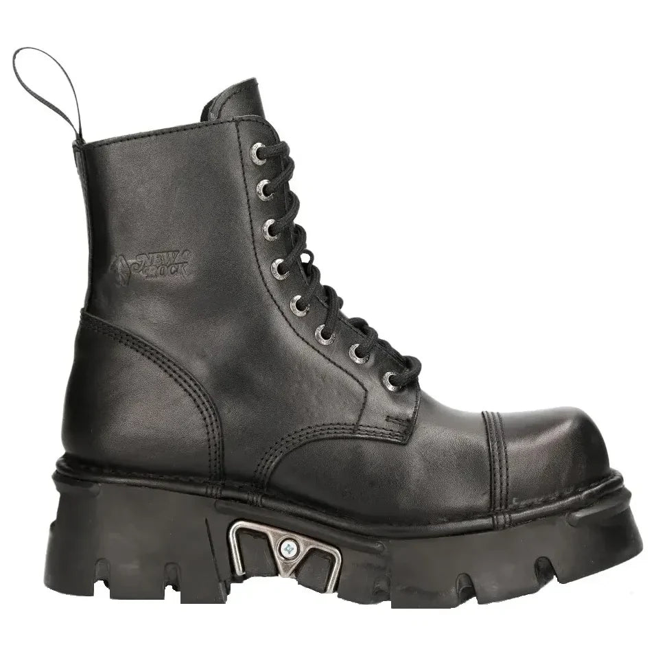 Men's New Rock M-NewMILI083-S19 Combat Boots Black Leather