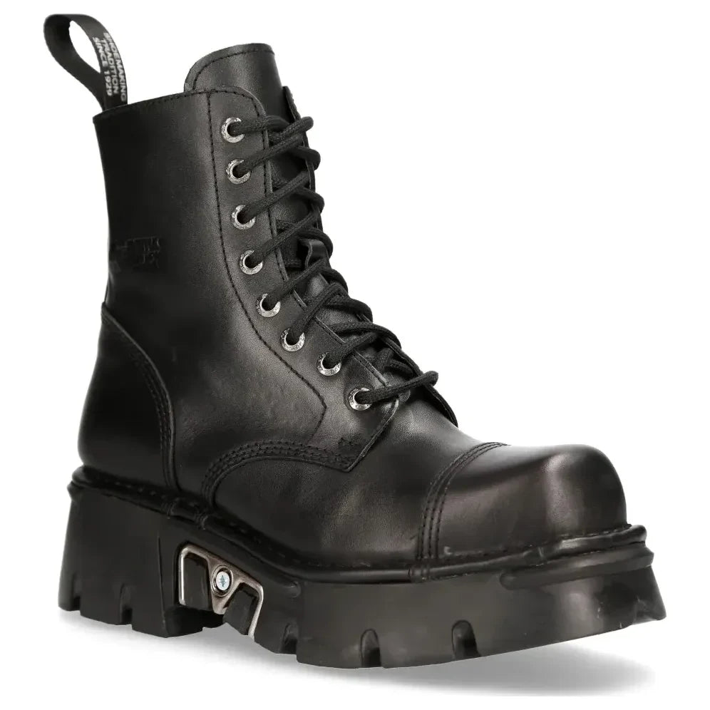 Men's New Rock M-NewMILI083-S19 Combat Boots Black Leather