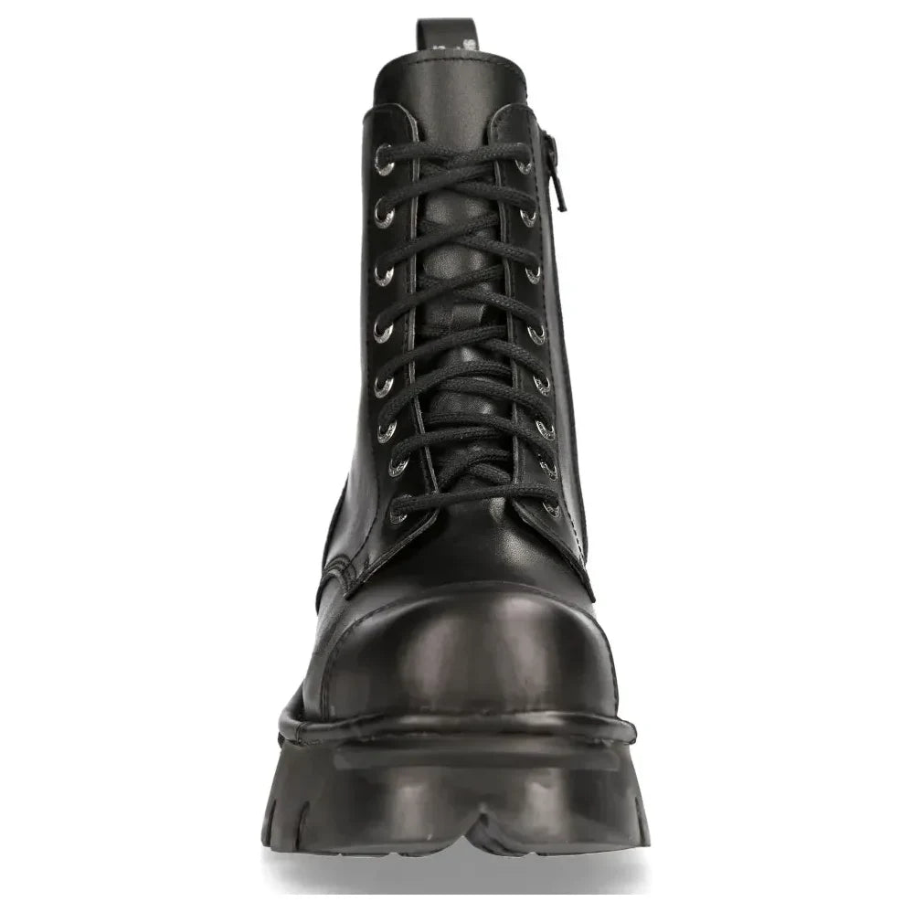 Men's New Rock M-NewMILI083-S19 Combat Boots Black Leather