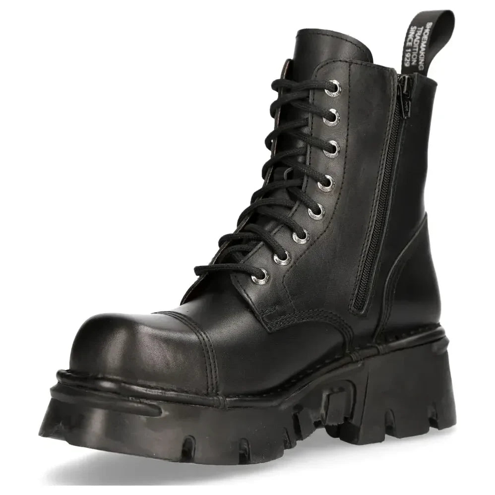 Men's New Rock M-NewMILI083-S19 Combat Boots Black Leather