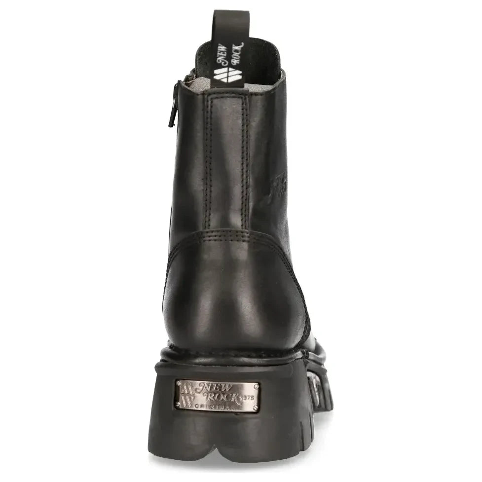 Men's New Rock M-NewMILI083-S19 Combat Boots Black Leather
