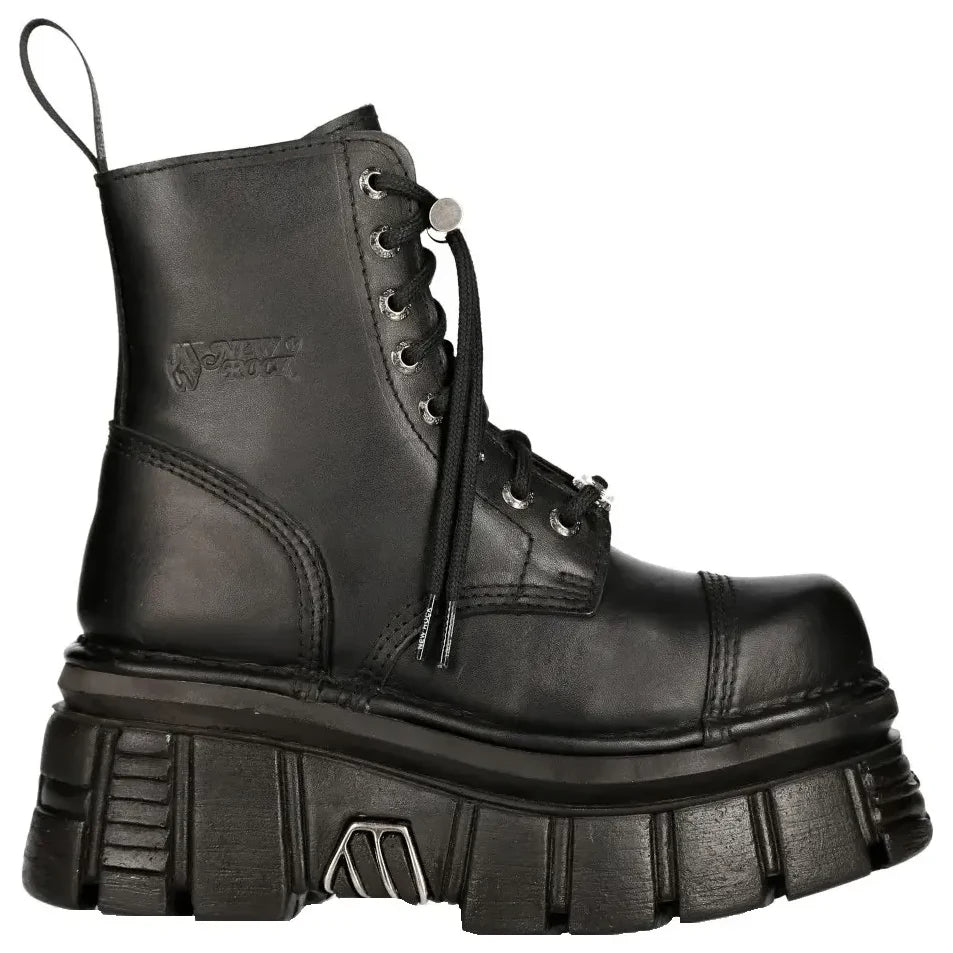 Men's New Rock M-NewMILI083-S21 Tower Combat Boots Black Leather