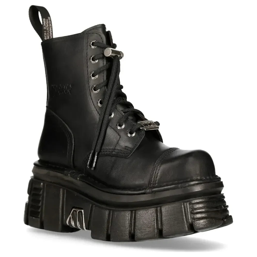 Men's New Rock M-NewMILI083-S21 Tower Combat Boots Black Leather