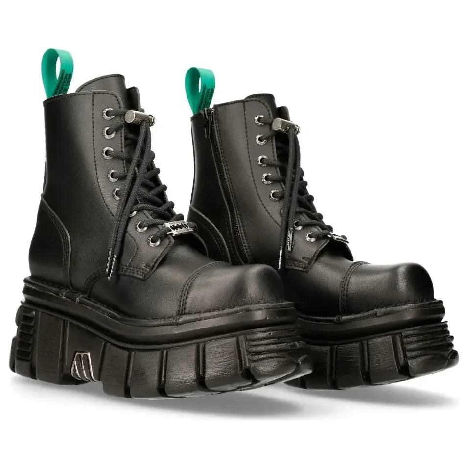 Men's New Rock newmili083 Vegan Boots Black Leather Platform Shoes