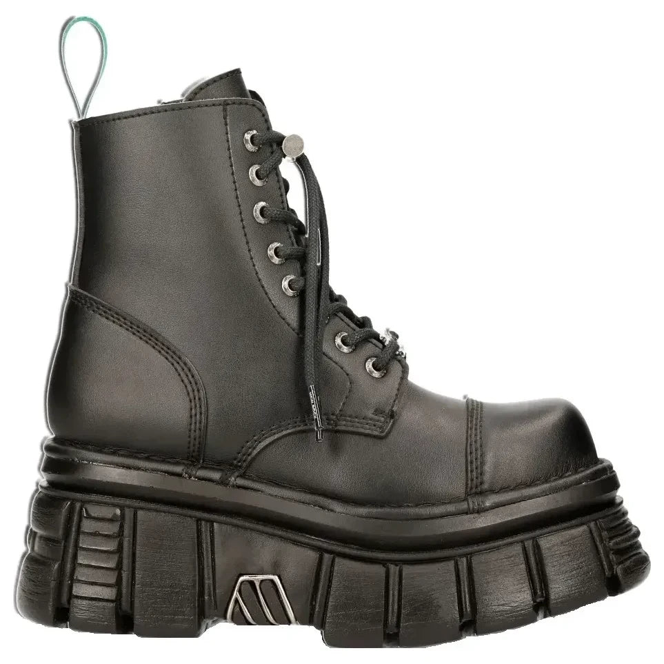 Men's New Rock newmili083 Vegan Boots Black Leather Platform Shoes