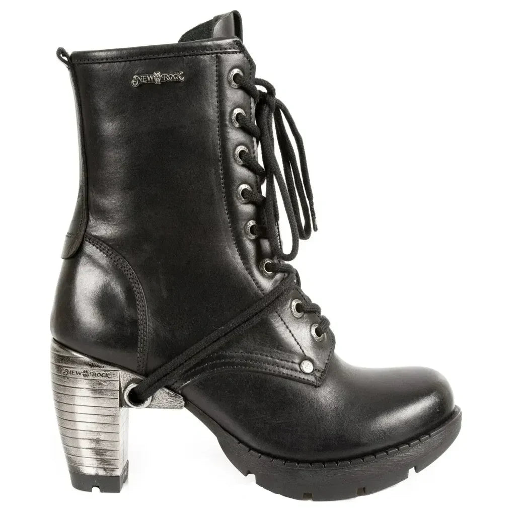 New Rock TR001-S1 Women's Black Leather Gothic Punk Boots