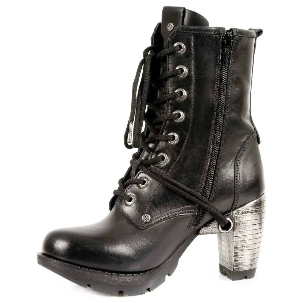 New Rock TR001-S1 Women's Black Leather Gothic Punk Boots