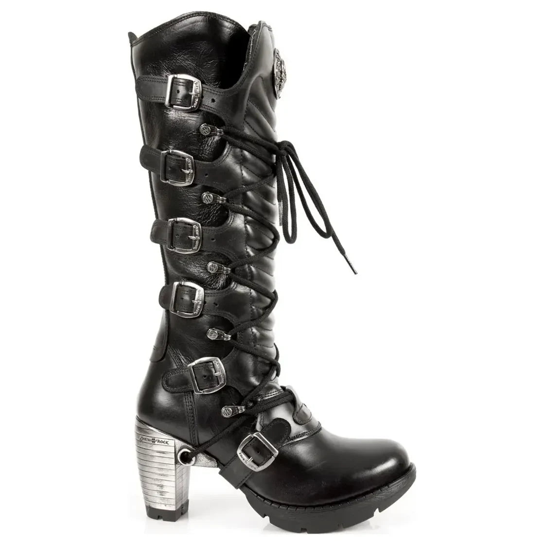 New Rock TR004-S1 Women's Black Leather Knee High Boots