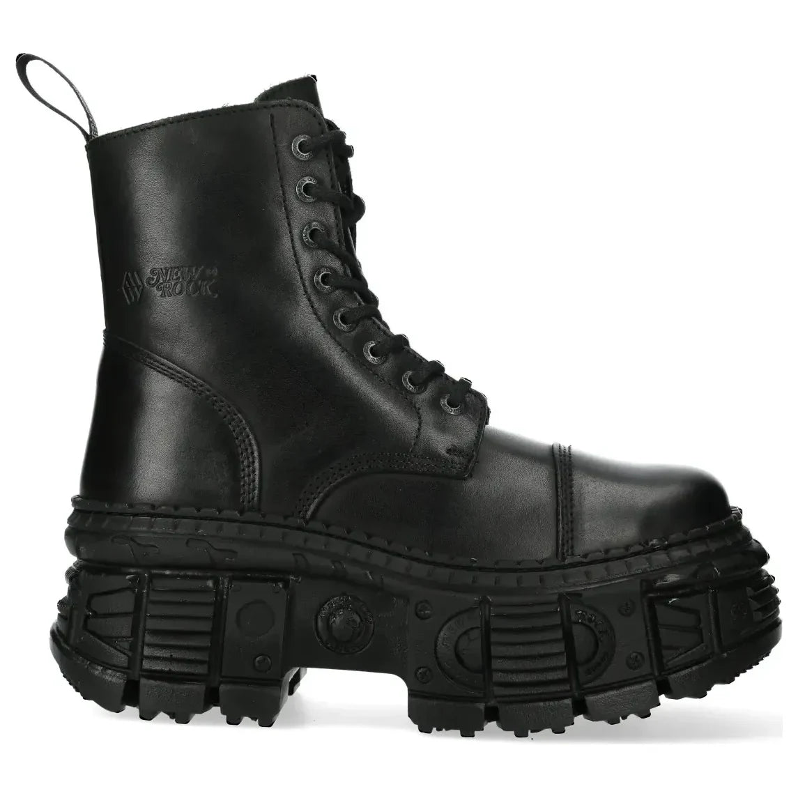 Men's New Rock WALL083C-S5 Boots Metallic Black Leather Platform