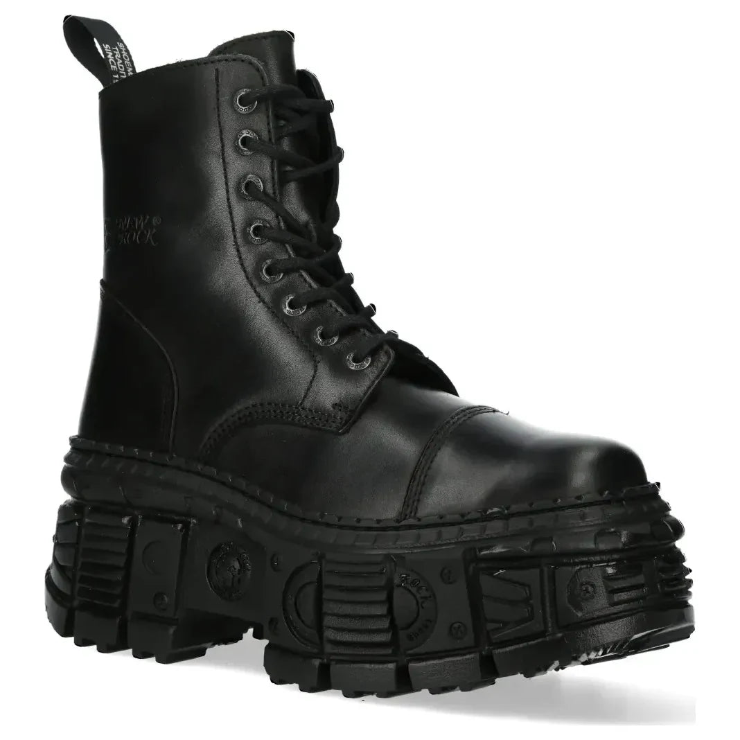 Men's New Rock WALL083C-S5 Boots Metallic Black Leather Platform