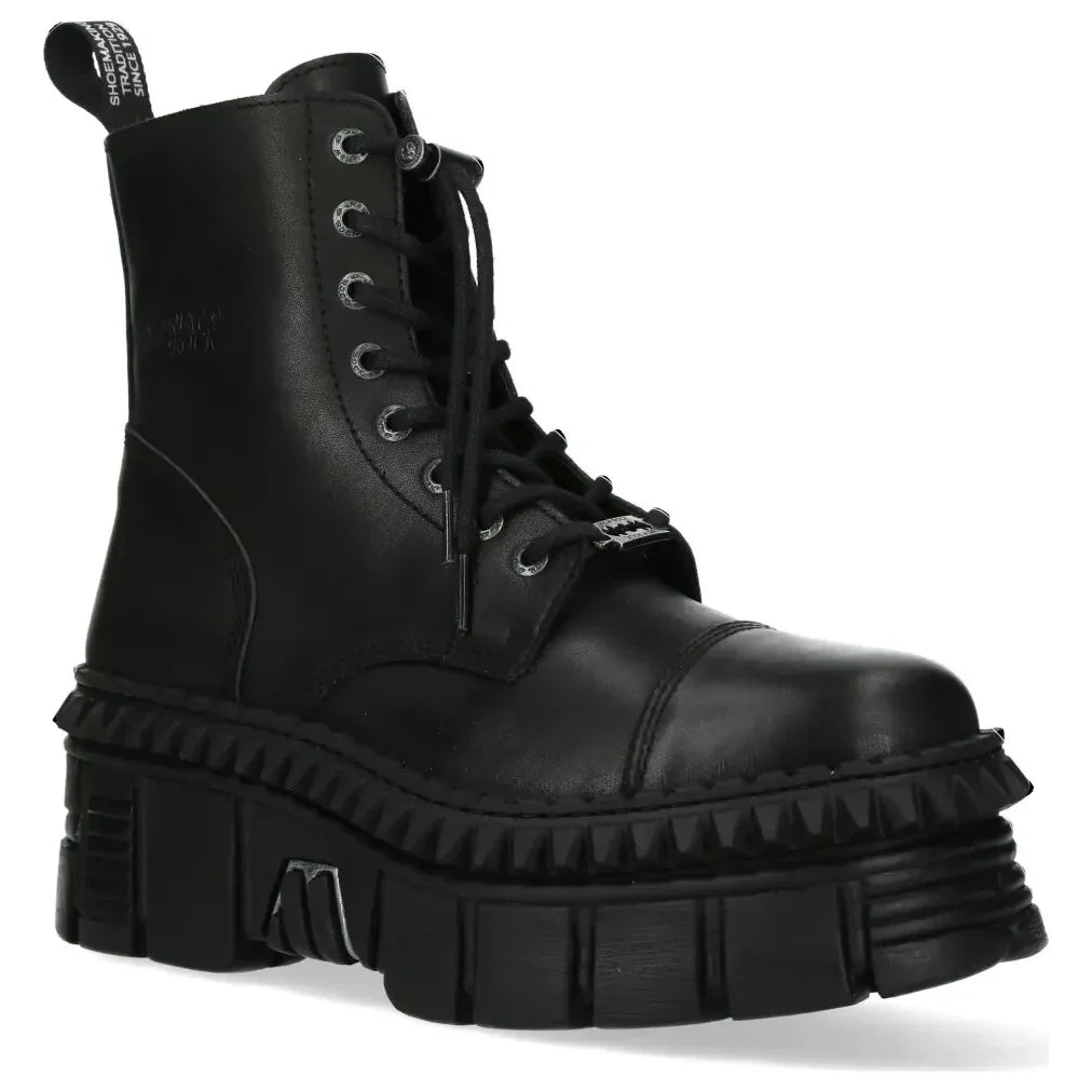 Men's New Rock WALL083CCT-S6 Boots Metallic Black Leather Platform