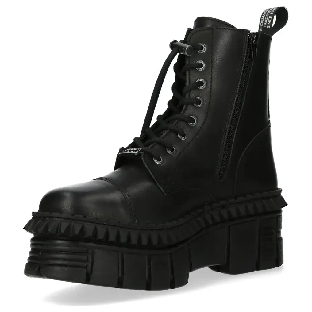 Men's New Rock WALL083CCT-S6 Boots Metallic Black Leather Platform