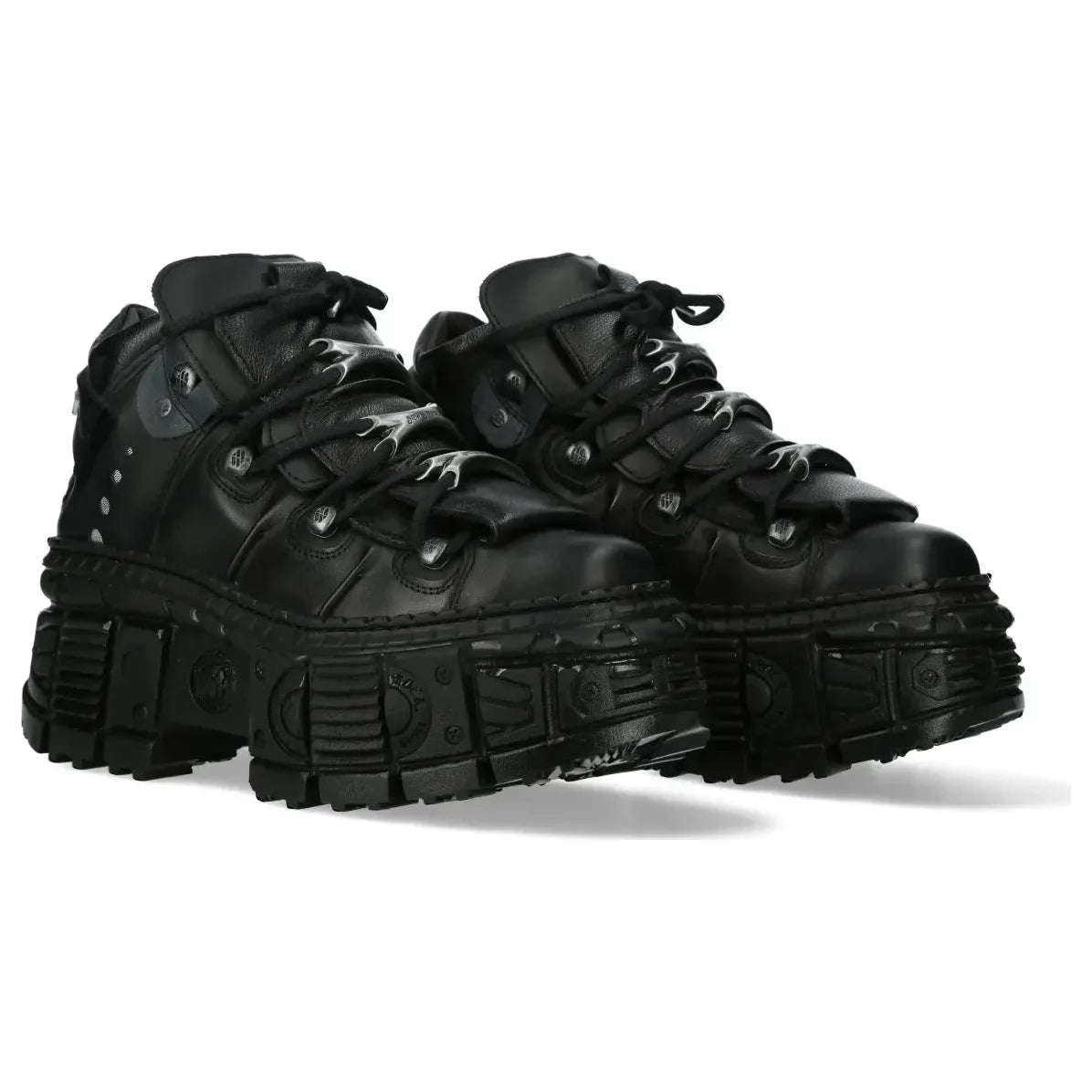 Men's New Rock WALL106-S12 Boots Punk Rock Black Leather Platform