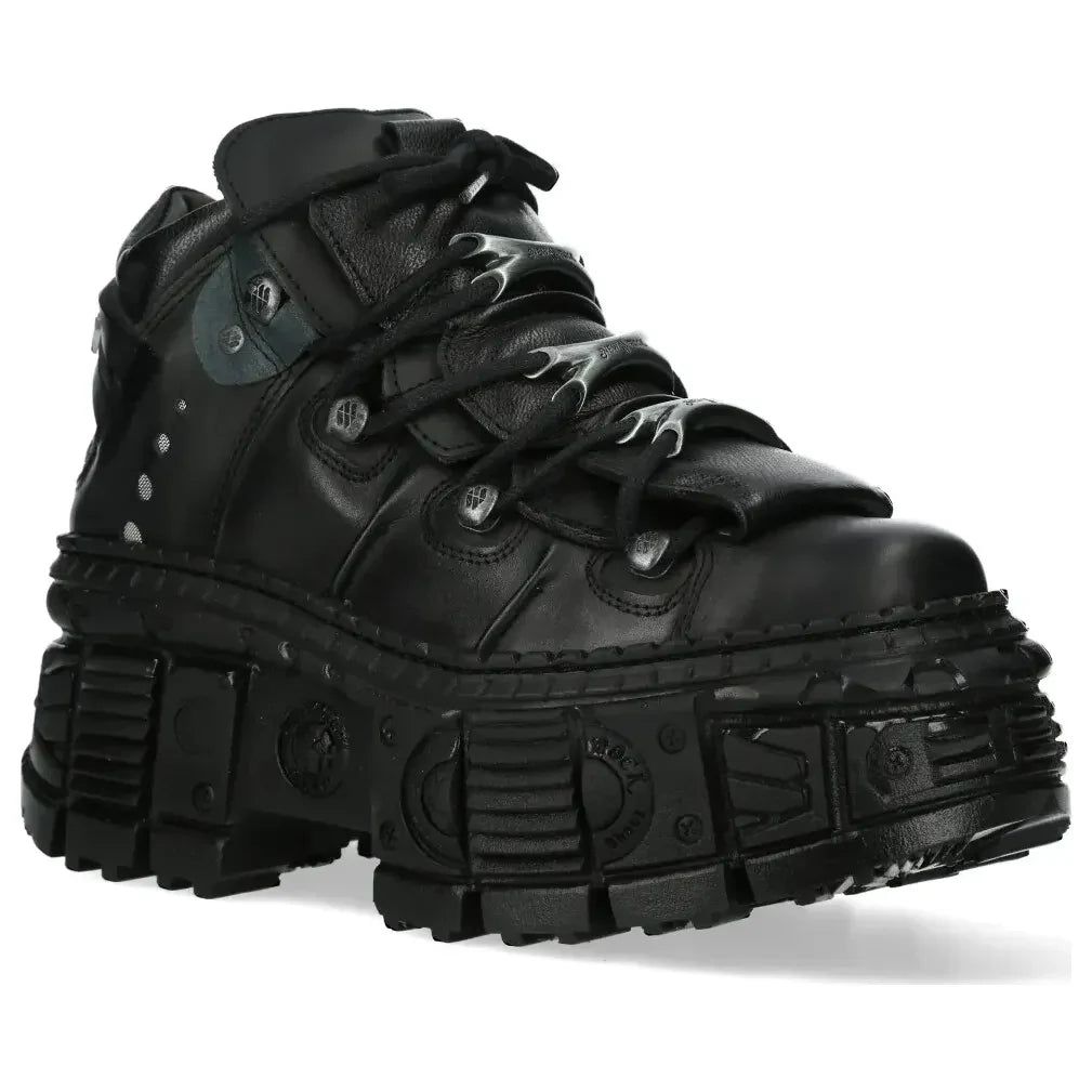 Men's New Rock WALL106-S12 Boots Punk Rock Black Leather Platform
