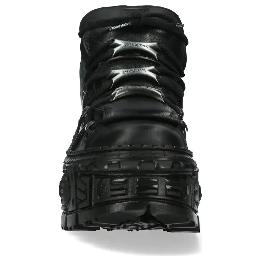 Men's New Rock WALL106-S12 Boots Punk Rock Black Leather Platform