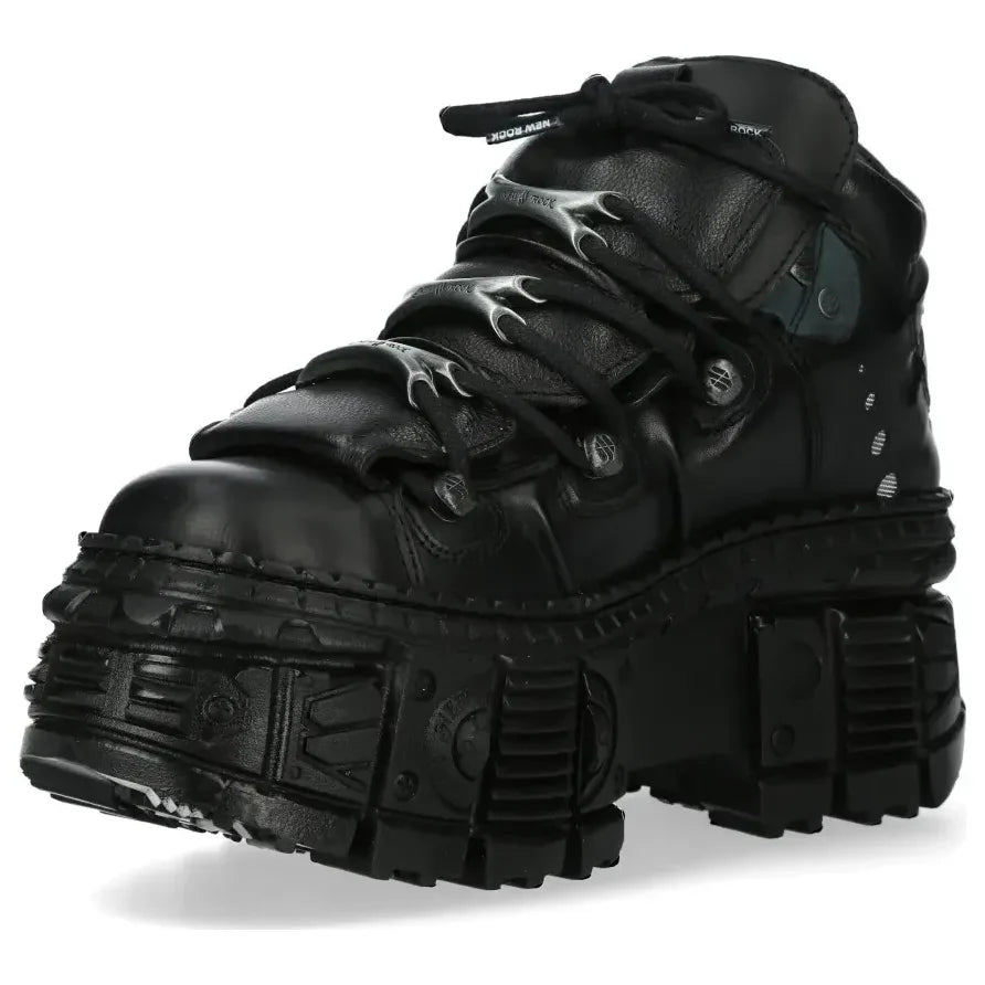 Men's New Rock WALL106-S12 Boots Punk Rock Black Leather Platform