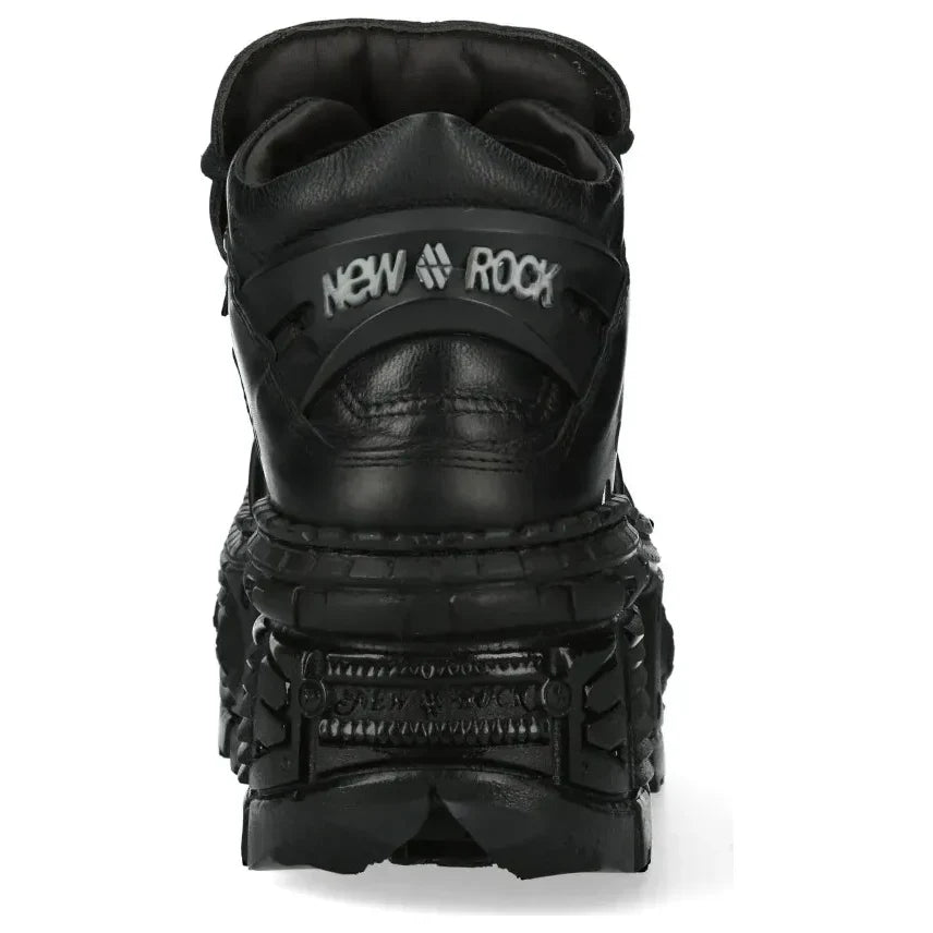 Men's New Rock WALL106-S12 Boots Punk Rock Black Leather Platform