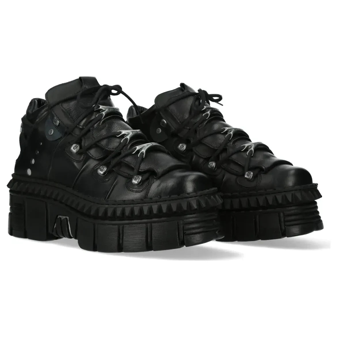Men's New Rock WALL106-S13 Boots Metallic Black Leather Platform
