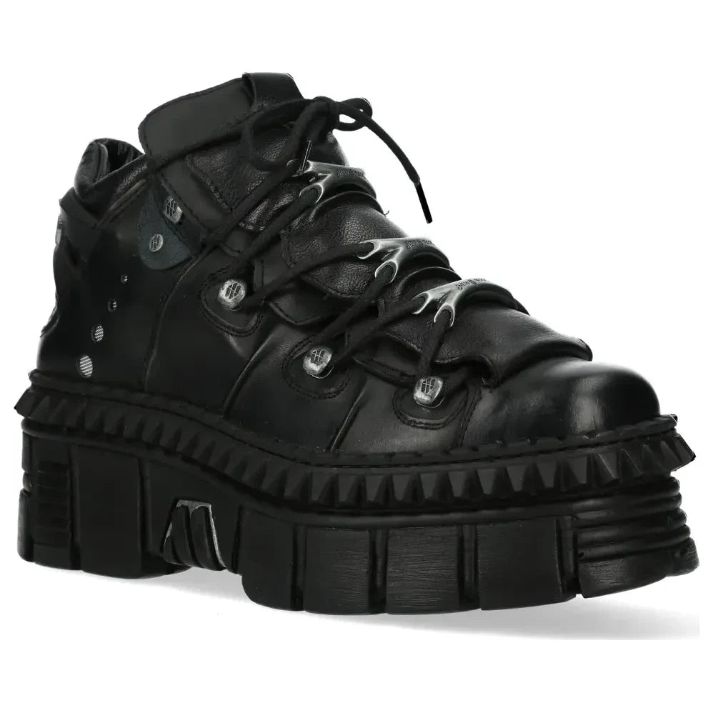 Men's New Rock WALL106-S13 Boots Metallic Black Leather Platform