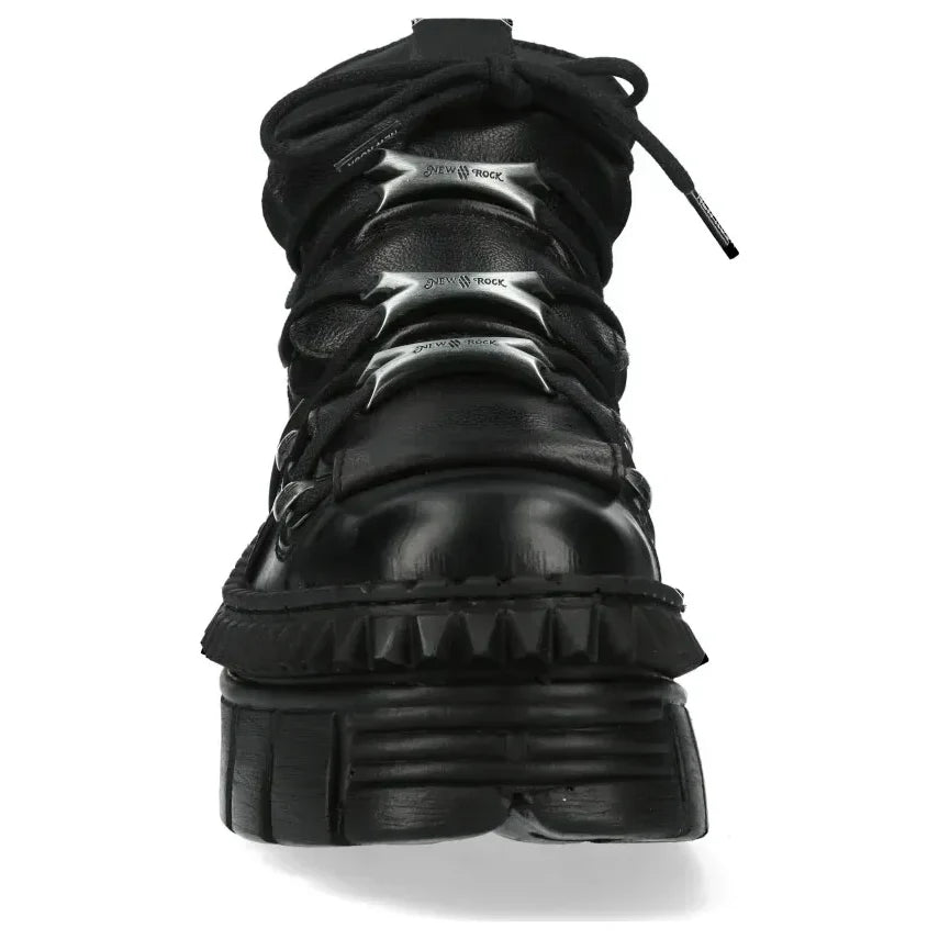 Men's New Rock WALL106-S13 Boots Metallic Black Leather Platform