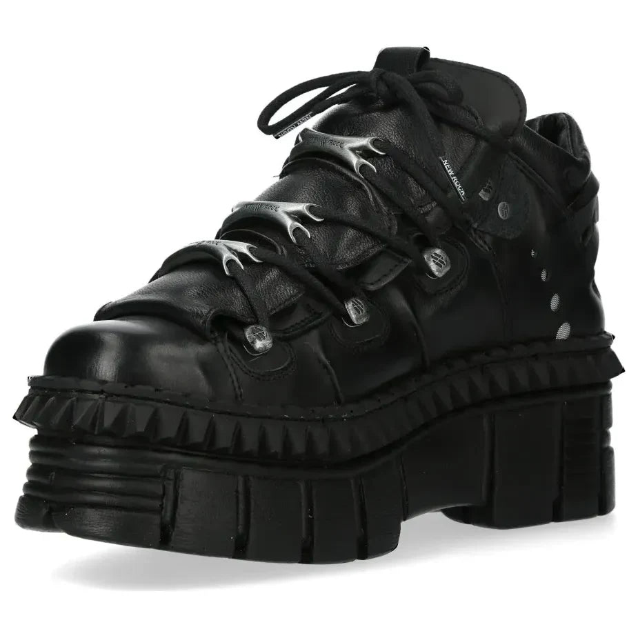 Men's New Rock WALL106-S13 Boots Metallic Black Leather Platform