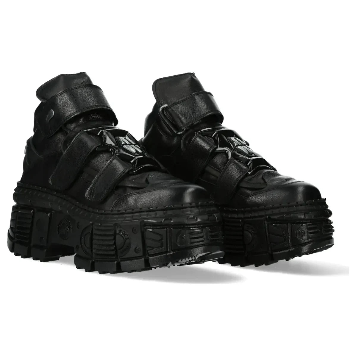 Men's New Rock WALL285-S2 Boots Punk Metallic Black Leather Gothic
