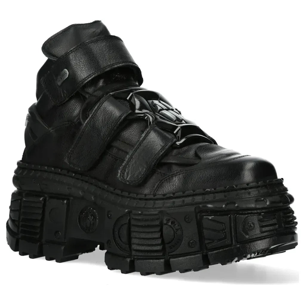 Men's New Rock WALL285-S2 Boots Punk Metallic Black Leather Gothic