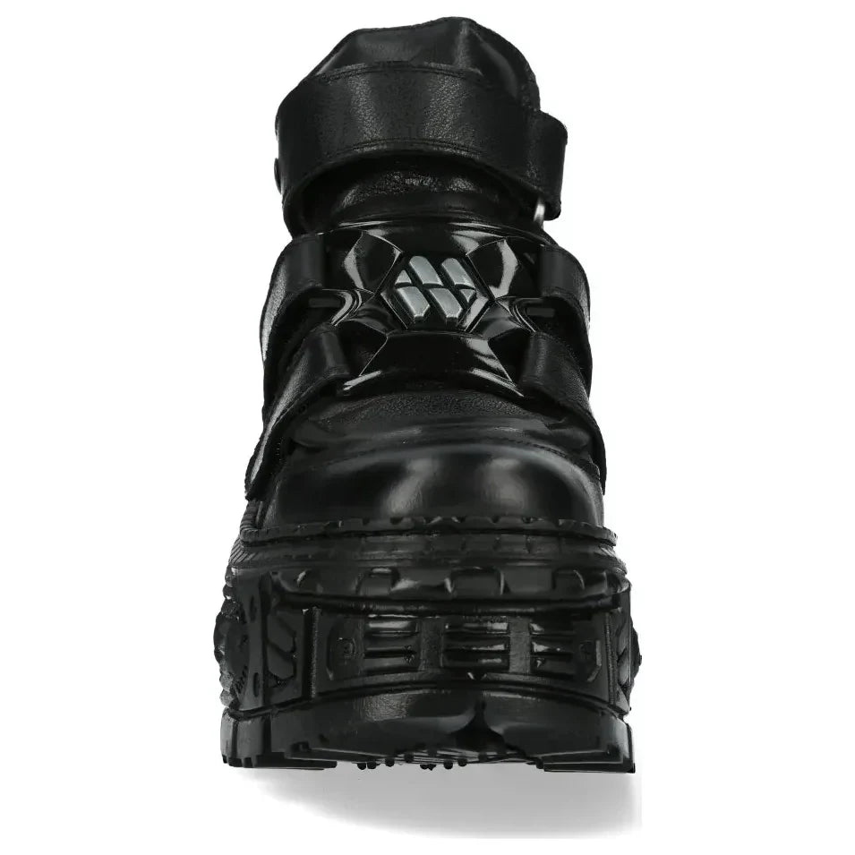 Men's New Rock WALL285-S2 Boots Punk Metallic Black Leather Gothic