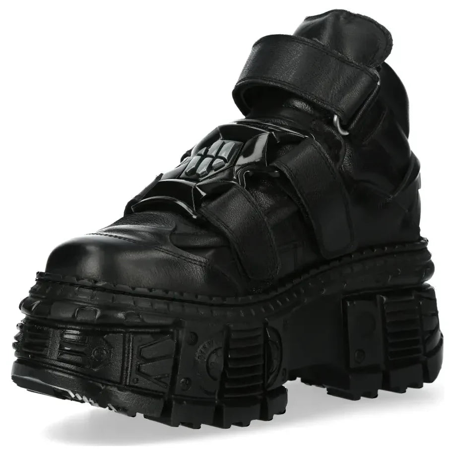 Men's New Rock WALL285-S2 Boots Punk Metallic Black Leather Gothic