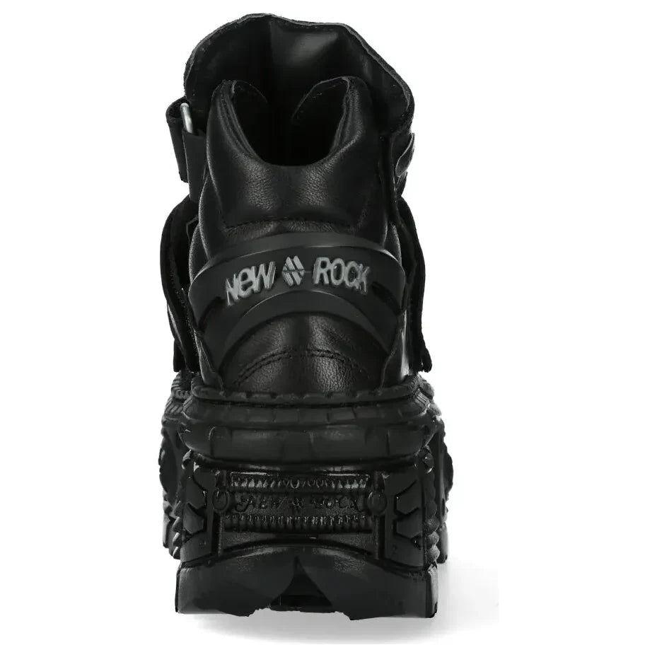 Men's New Rock WALL285-S2 Boots Punk Metallic Black Leather Gothic