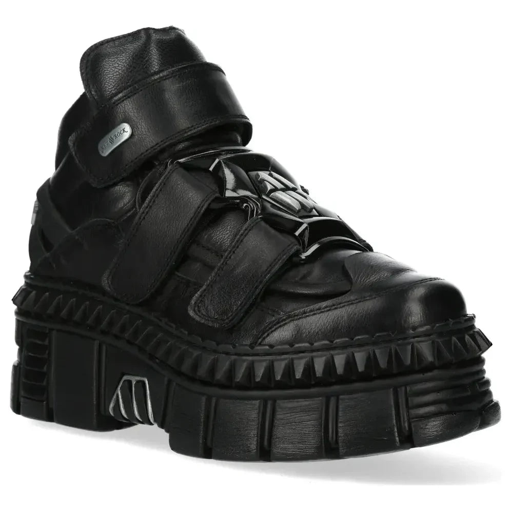 Men's New Rock WALL285-S3 Boots Punk Black Leather Platform Gothic