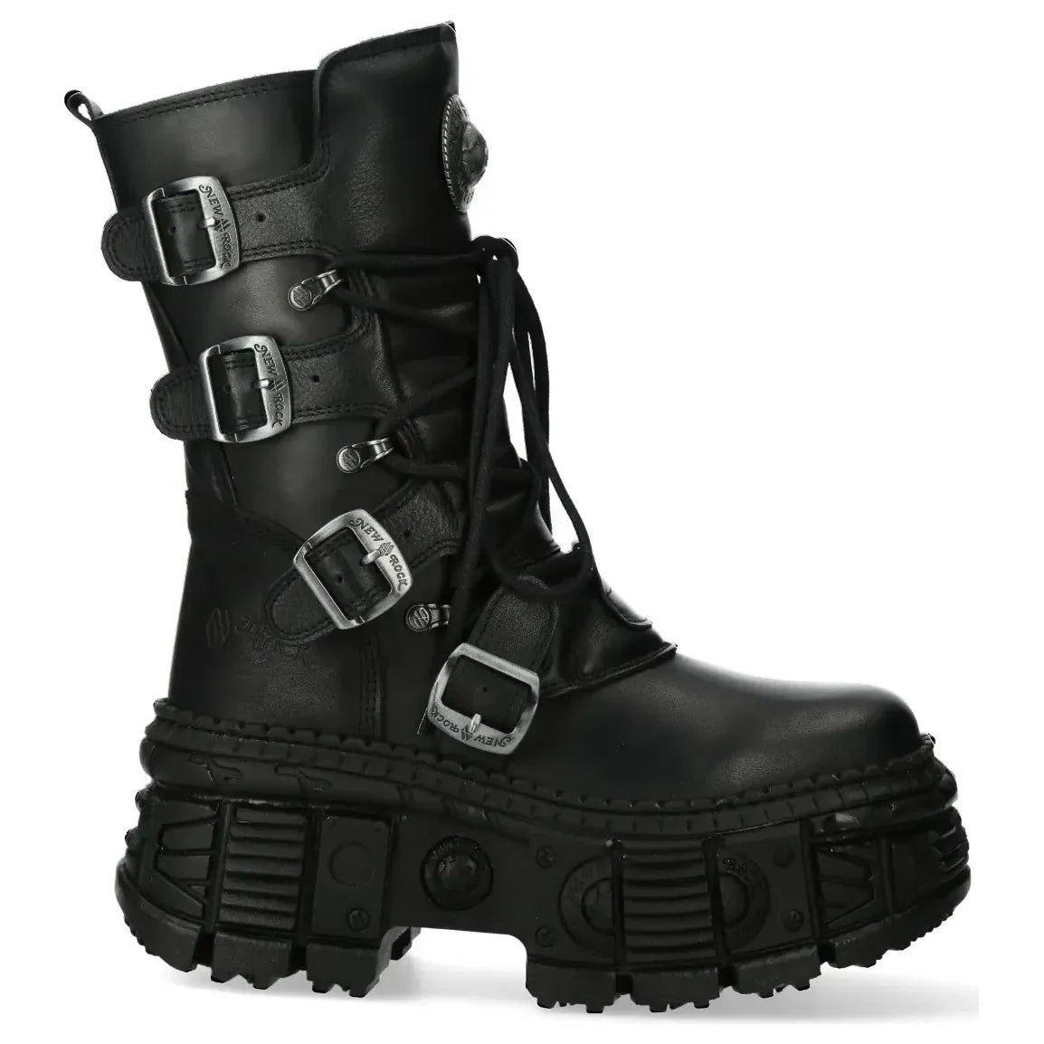 Men's New Rock WALL373-S5 Boots Punk Black Leather Platform Gothic