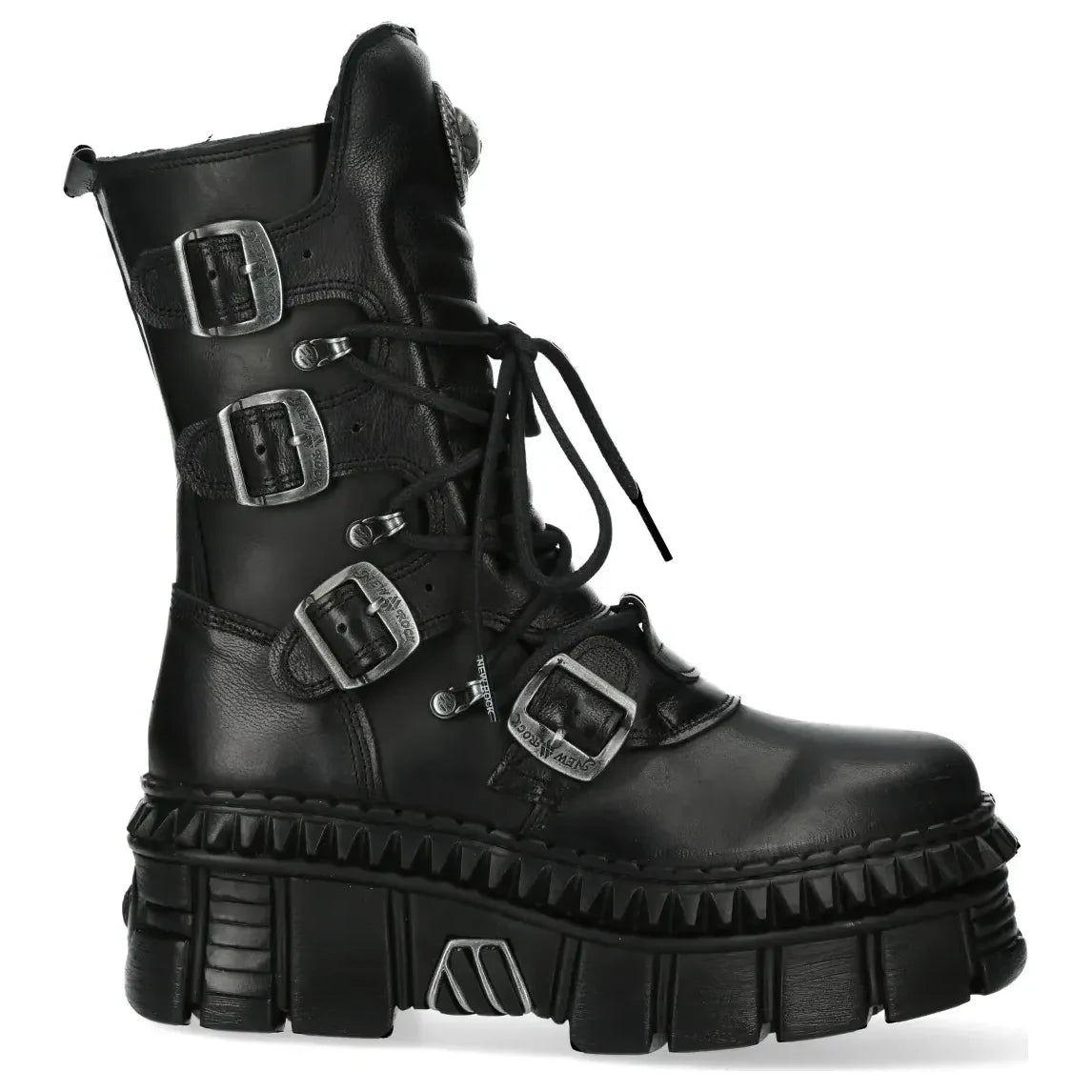Men's New Rock WALL373-S6 Boots Punk Black Leather Platform