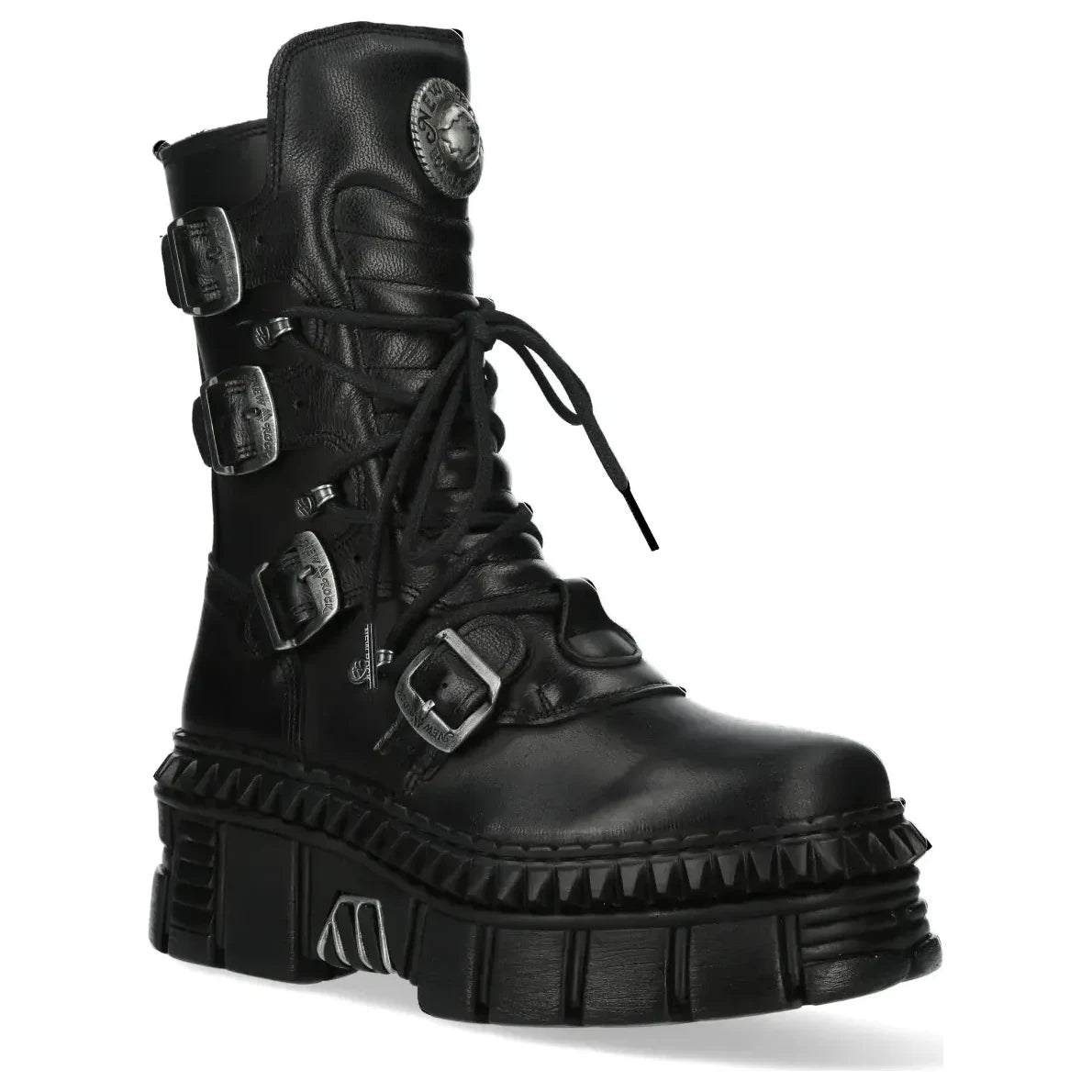 Men's New Rock WALL373-S6 Boots Punk Black Leather Platform