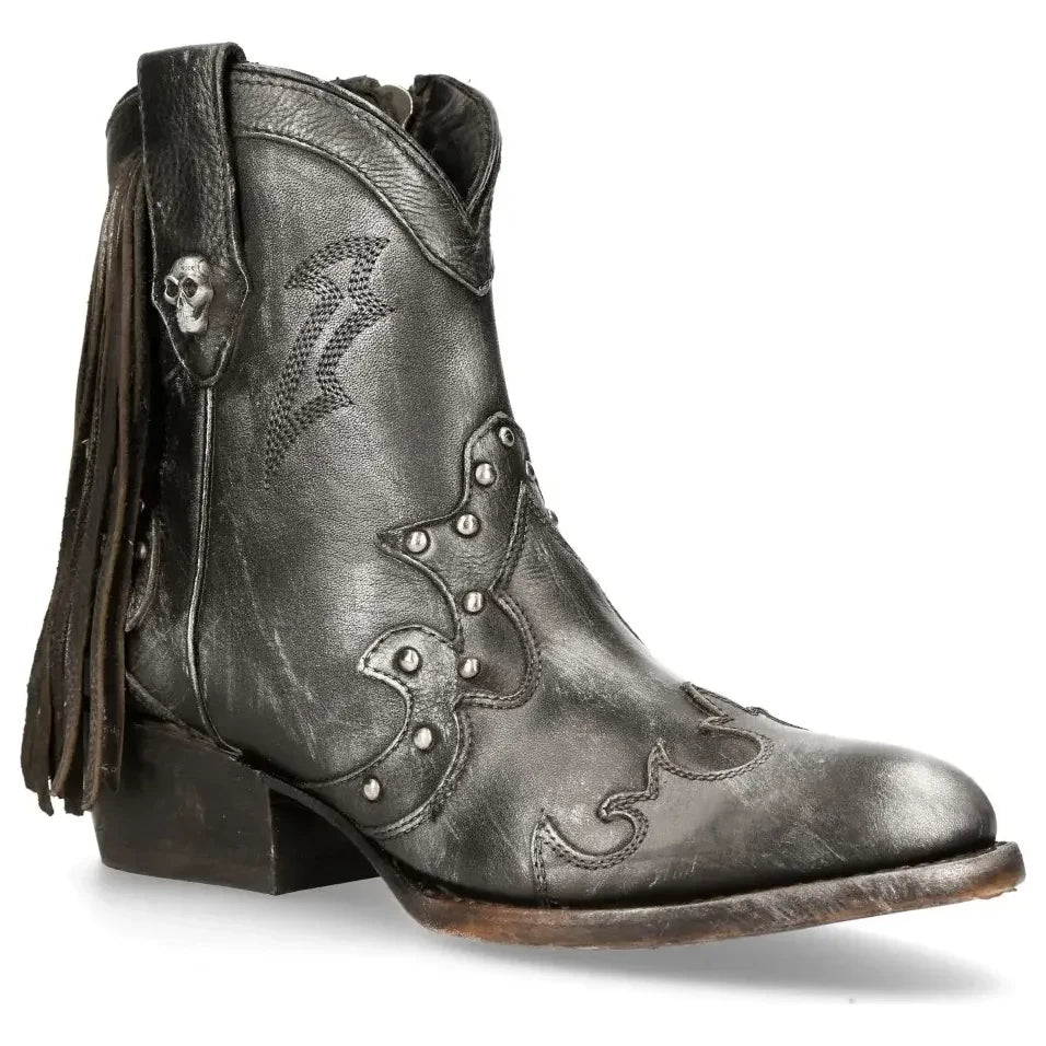 Women's New Rock WSTM003-S1 Grey Leather Cowboy Western Boots
