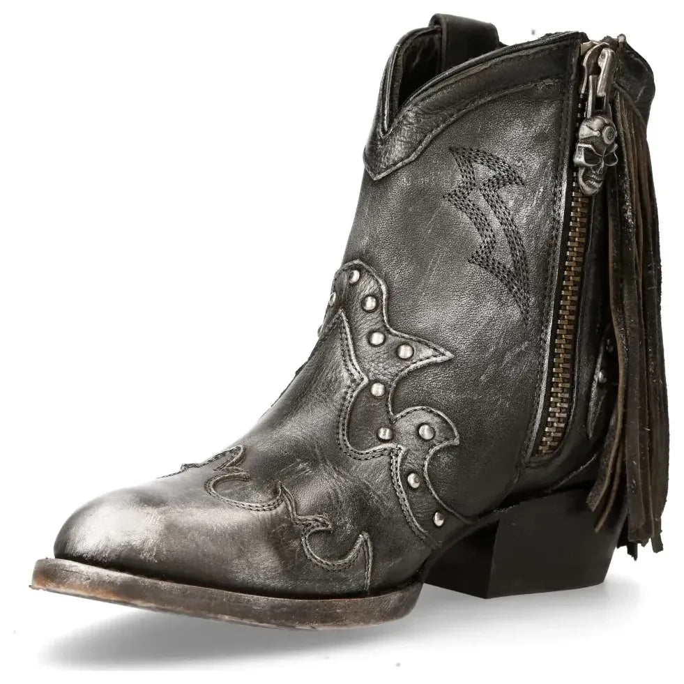 Women's New Rock WSTM003-S1 Grey Leather Cowboy Western Boots