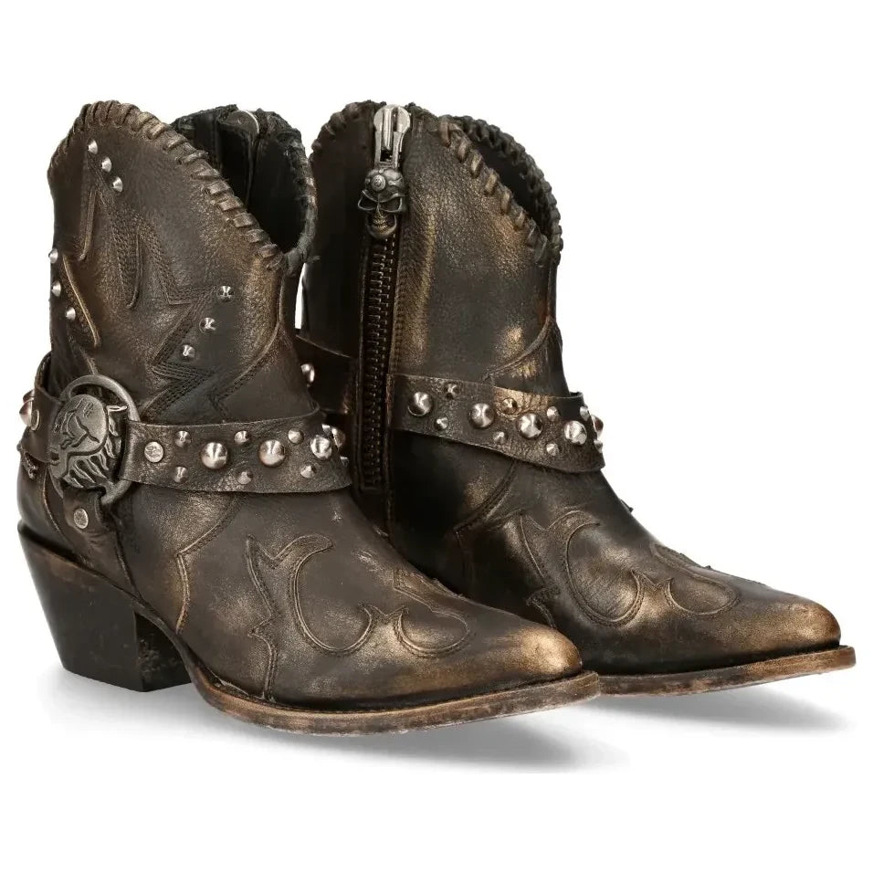 Women's New Rock WSTM004-S1 Brown Leather Cowboy Western Boots