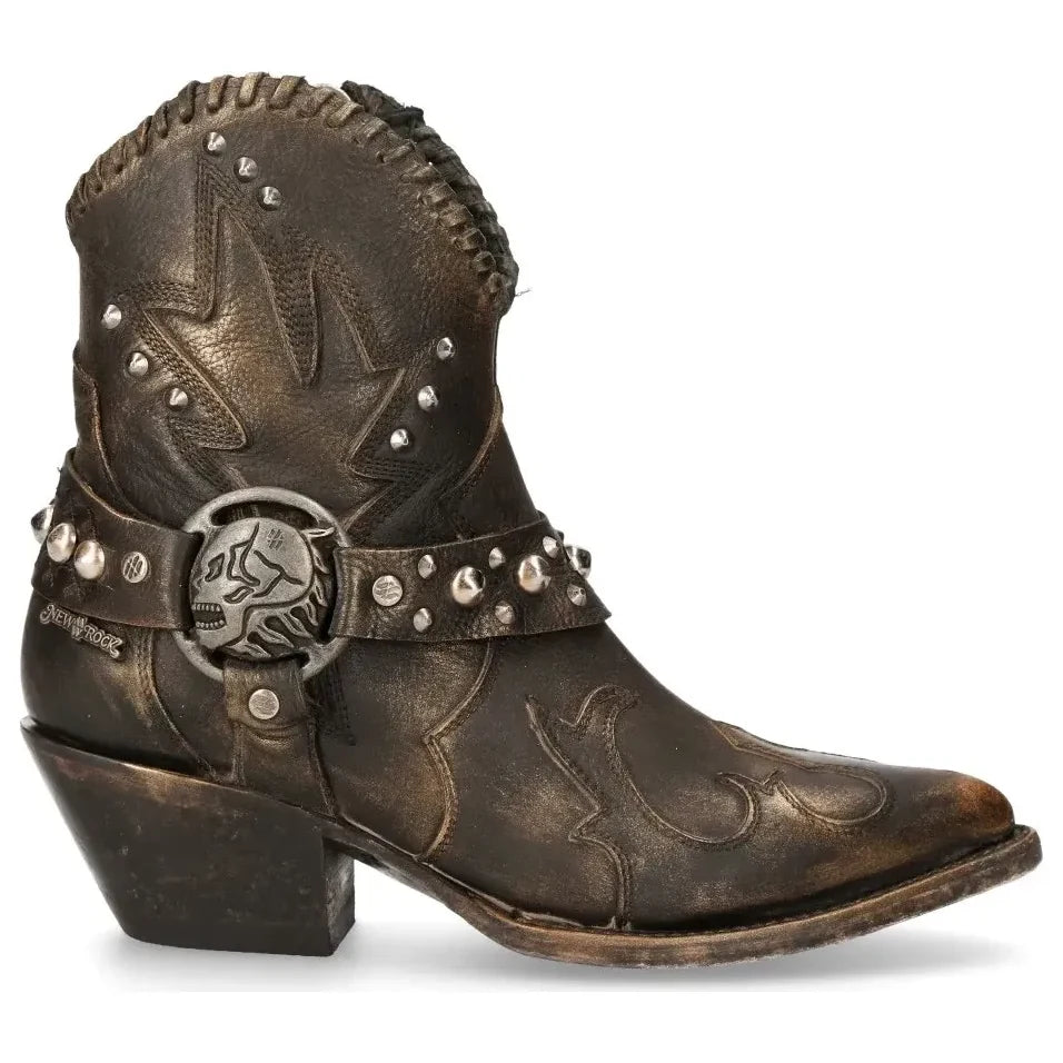 Women's New Rock WSTM004-S1 Brown Leather Cowboy Western Boots