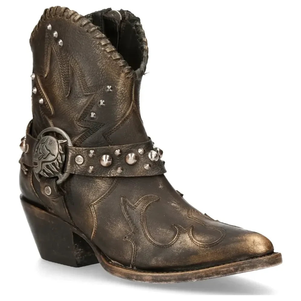 Women's New Rock WSTM004-S1 Brown Leather Cowboy Western Boots