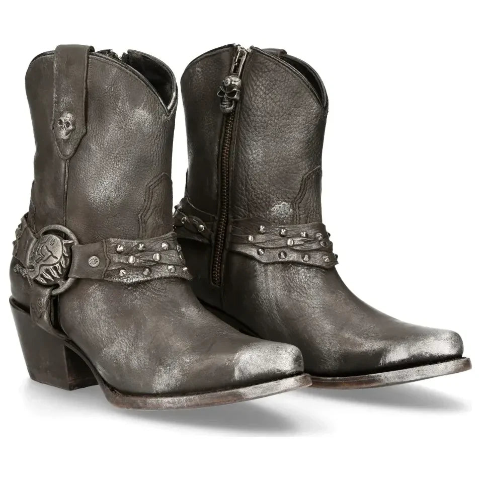 Women's New Rock WSTM005-S1 Black Leather Cowboy Western Boots