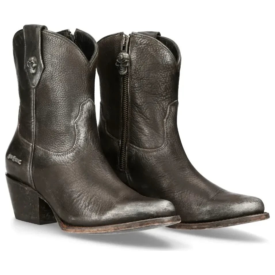 Women's New Rock WSTM006-S1 Black Leather Cowboy Western Boots